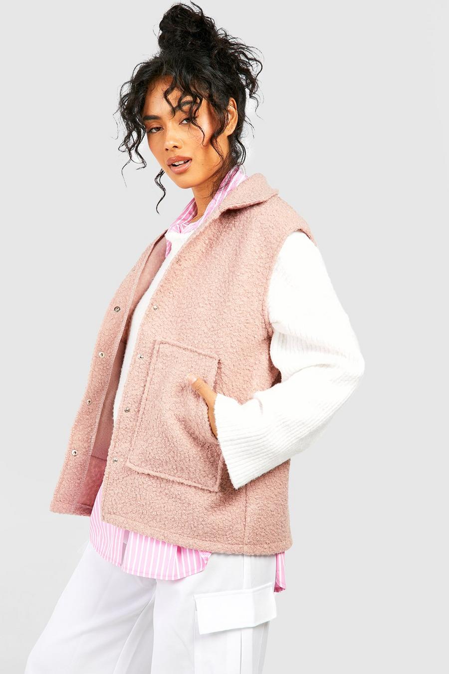 Doudoune oversize effet laine sans manches, Dusky pink