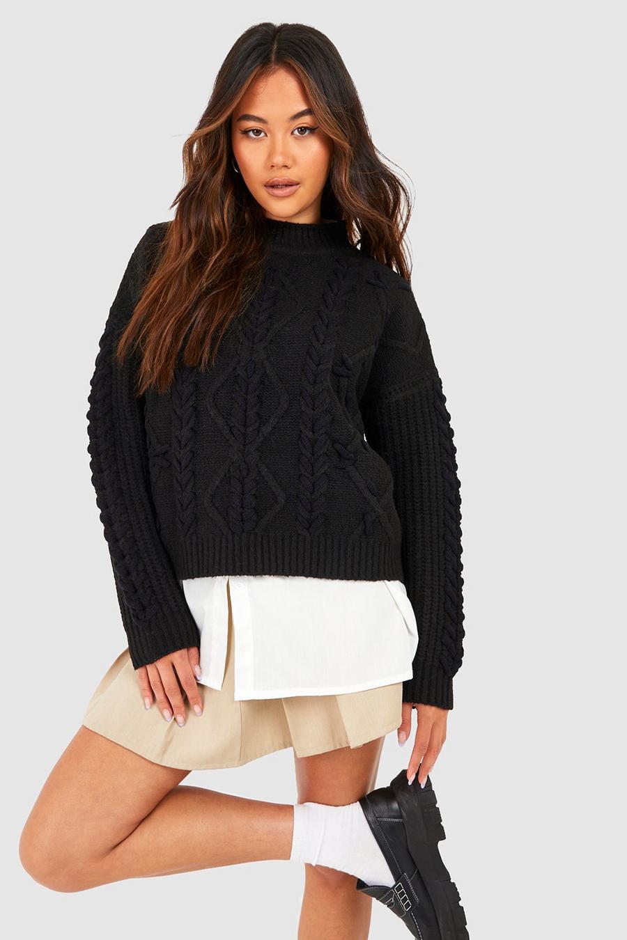 Black Contrast Cable Detail Oversized Sweater