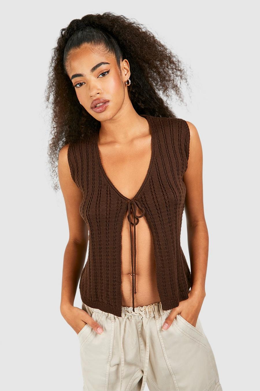 Mocha Crochet Knitted Vest