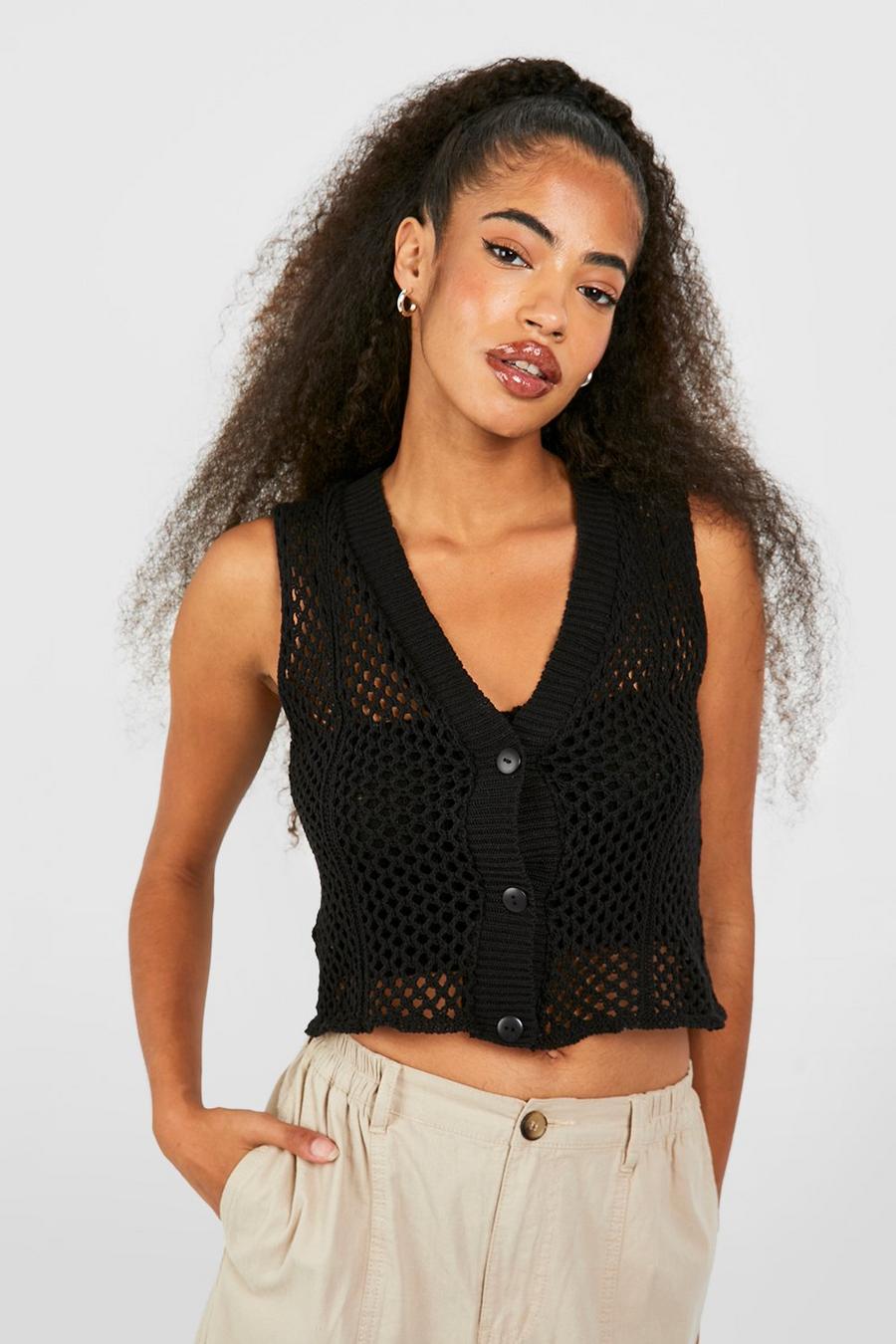 Black Crochet Knitted Waistcoat image number 1