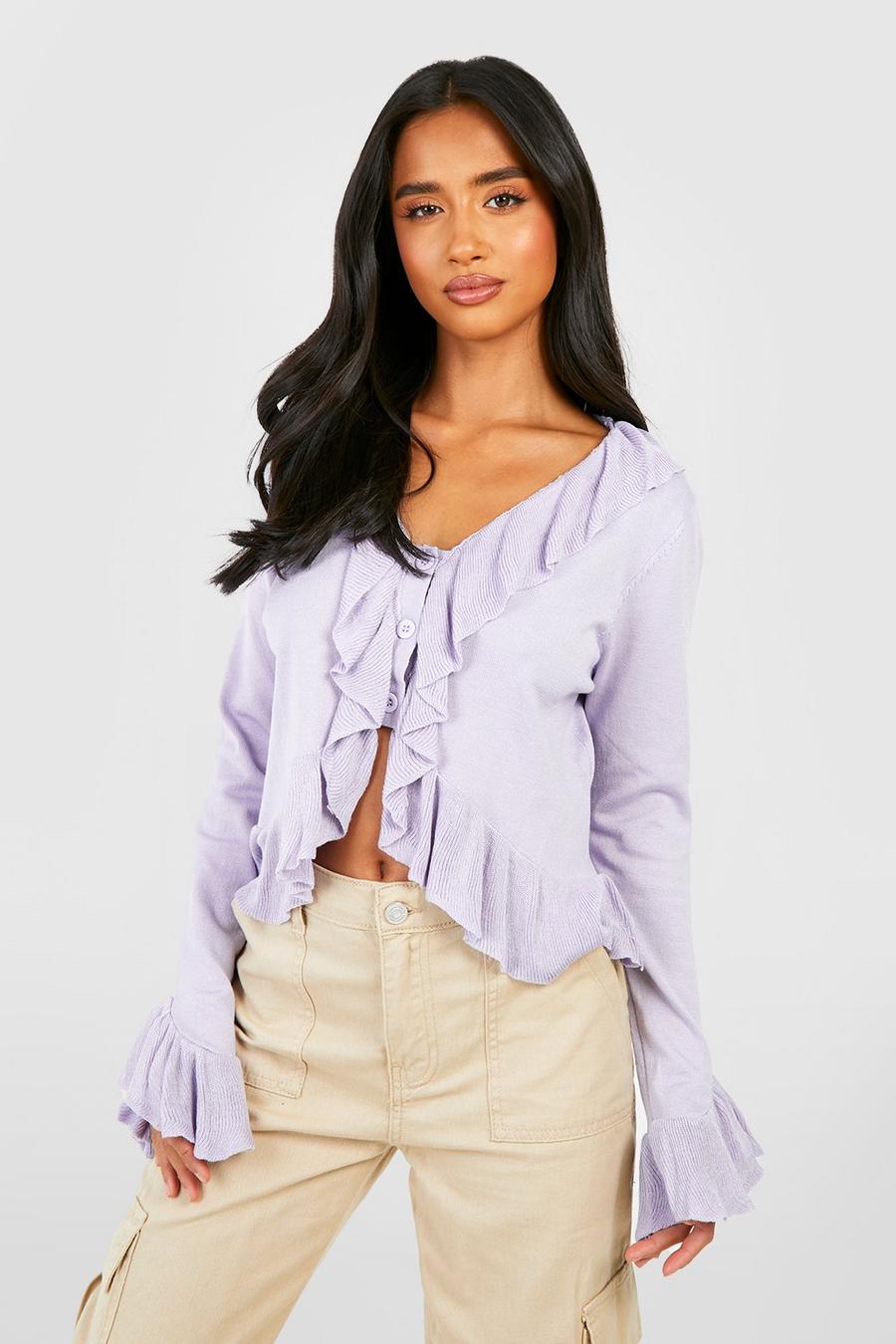 Lilac Petite Ruffle Detail Cardigan  