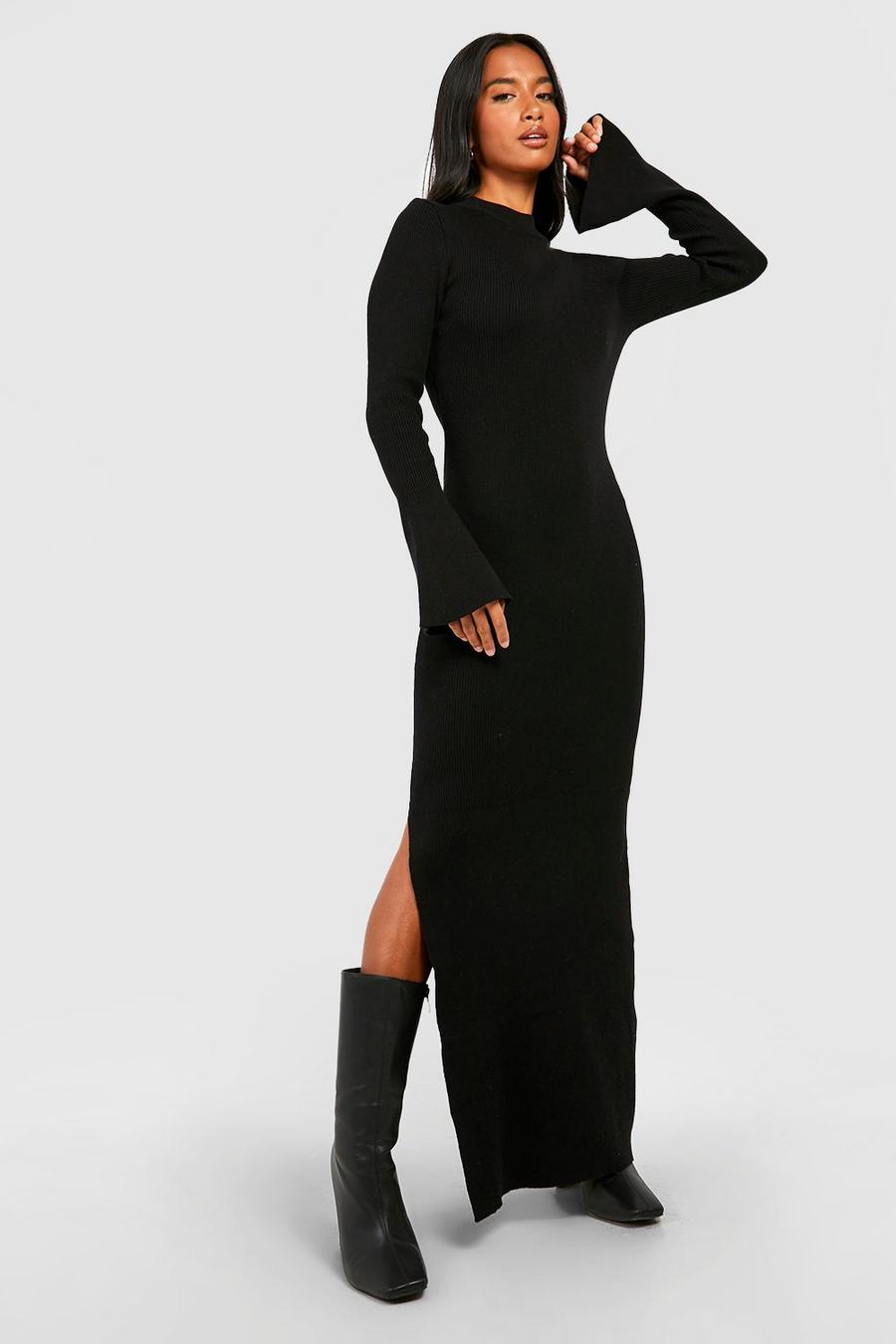 Black Petite Premium Rib Knit Maxi Dress 