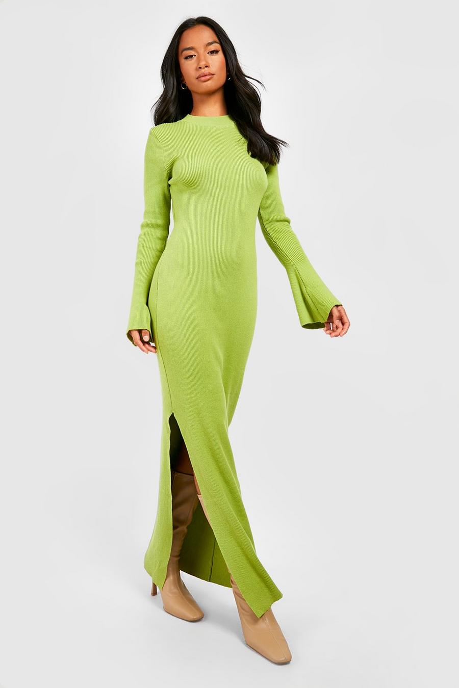 Vestido Petite maxi de punto y canalé Premium, Olive