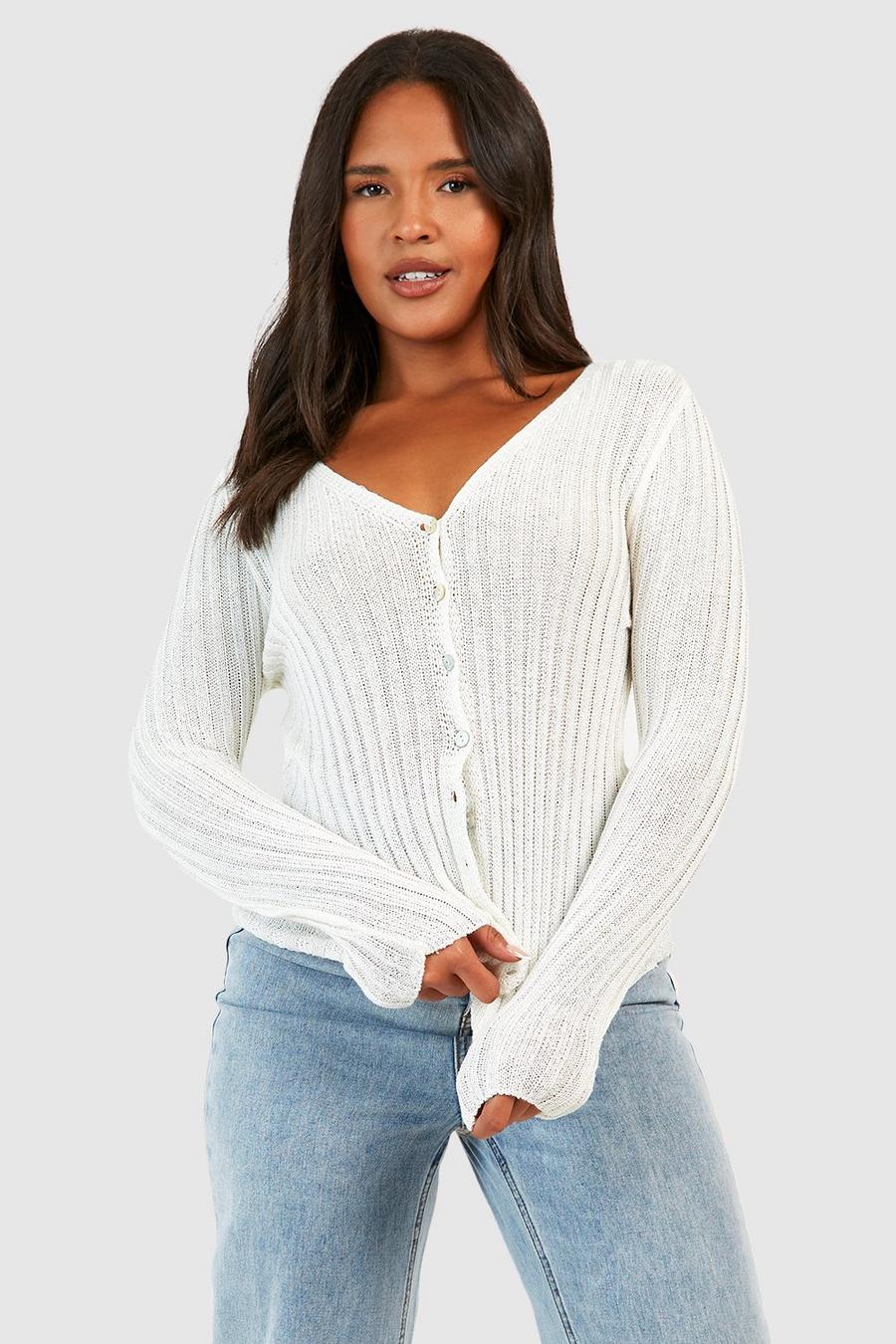 Cardigan Plus Size in maglia leggera, Cream