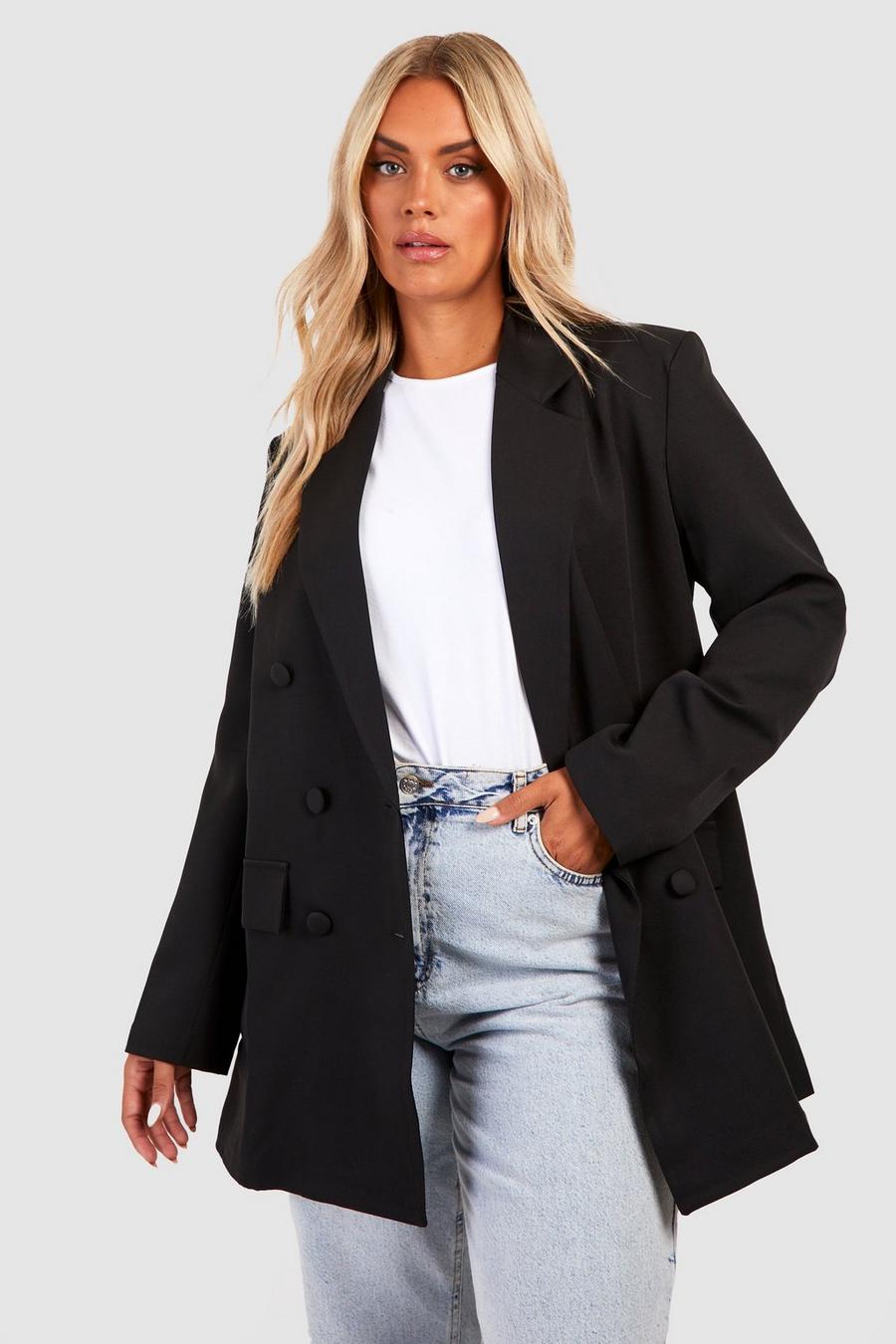 Black Plus Woven Oversized Longline Blazer