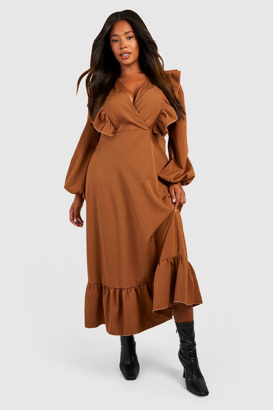 Chocolate Plus Frill Front Midaxi Dress