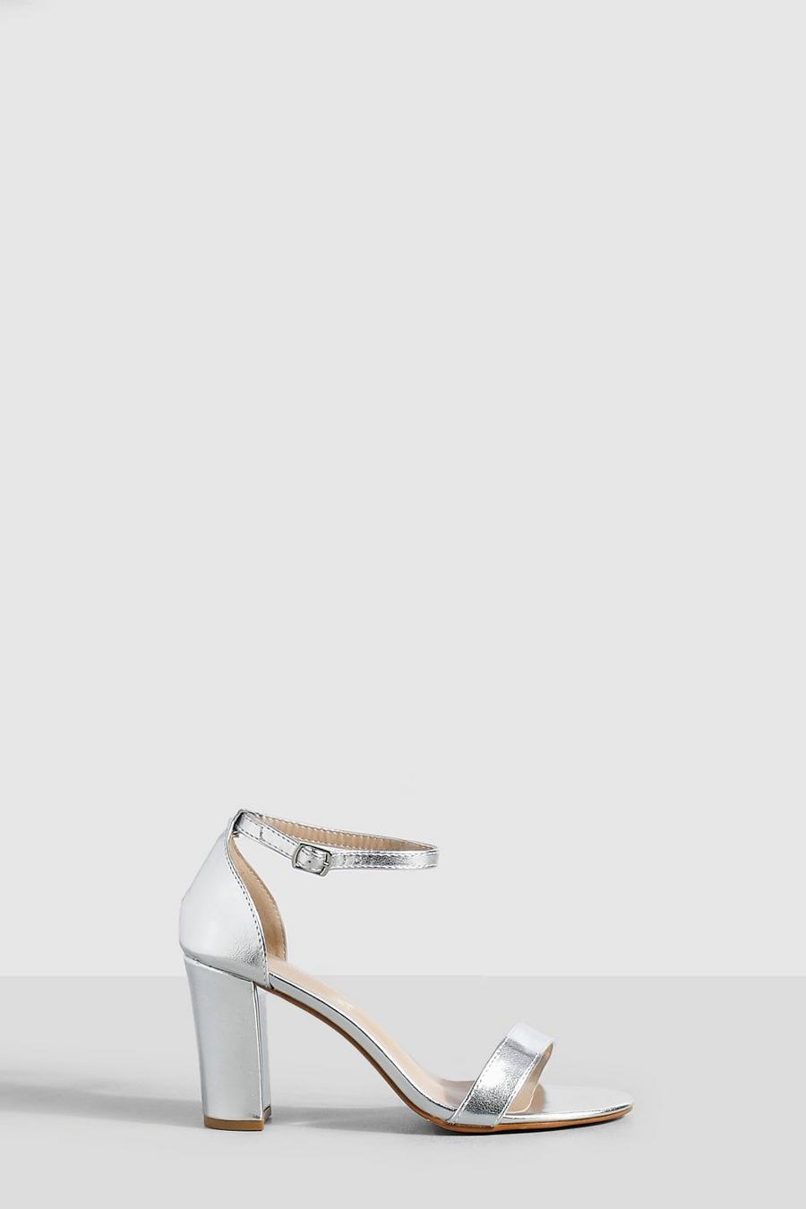 Silver Metallic High Block 2 Part Barely There Heels  