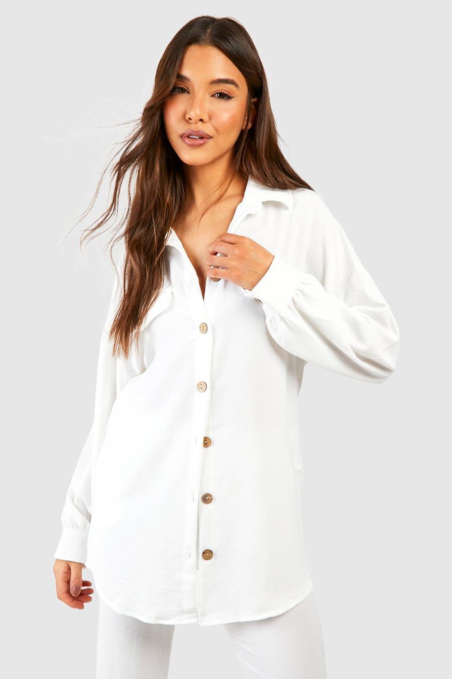Ivory Hammered Contrast Button Relaxed Fit Shirt