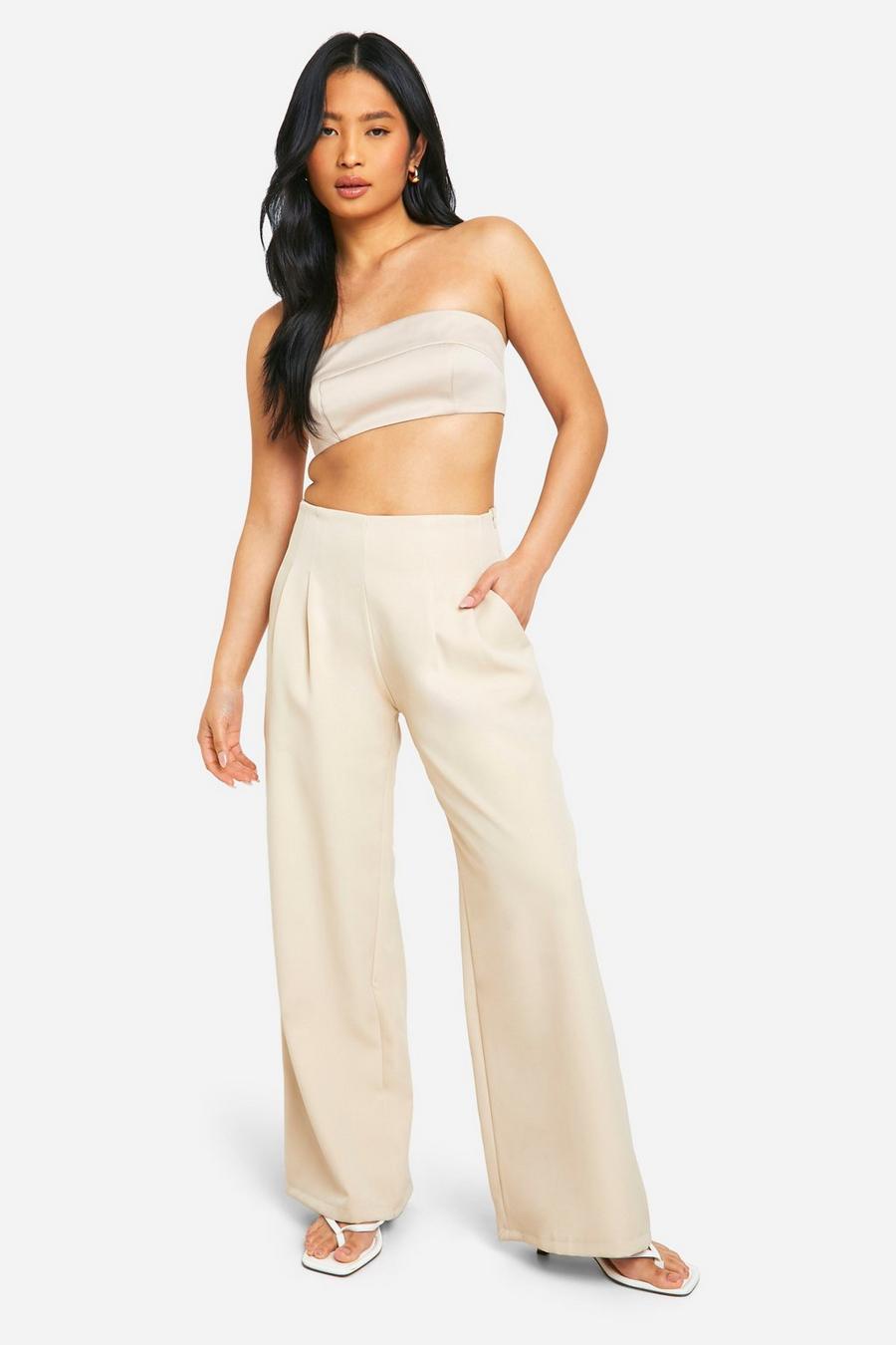 Stone Petite Tailored Relaxed Woven Trouser 