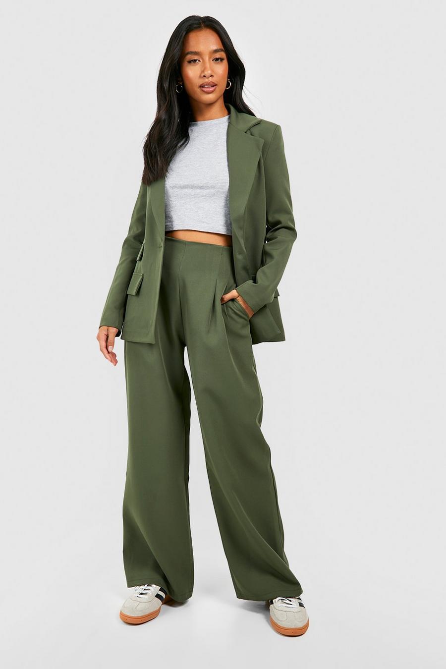 Washed khaki Petite Tailored Relaxed Woven Pants