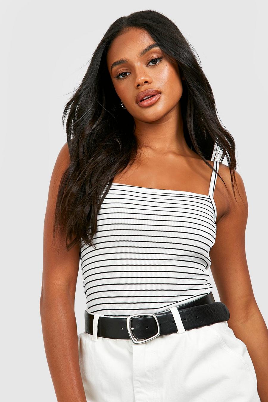 White Stripe Strappy Top image number 1