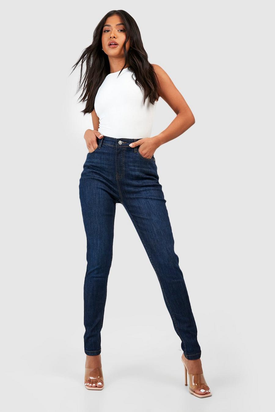 Petite dunkelblaue Skinny Jeans mit mittelhohem Bund, Dark blue