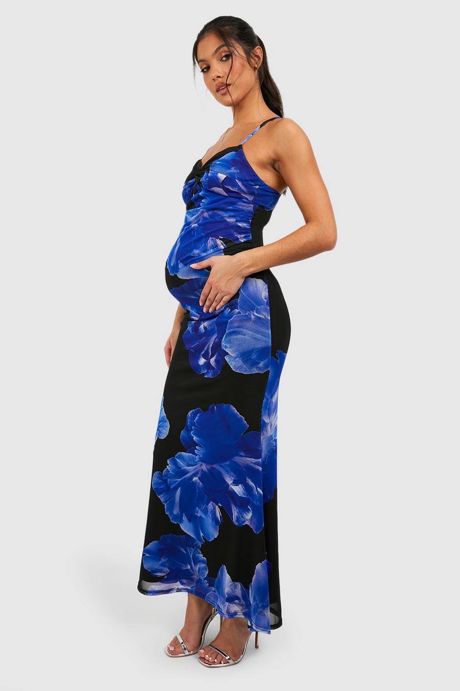 Black Maternity Floral Mesh Midaxi Dress