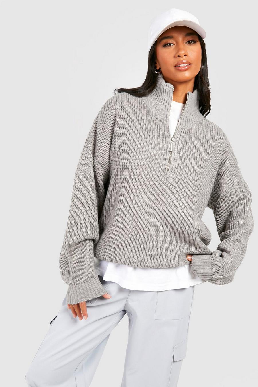 Grey Petite Zip Detail Sweater