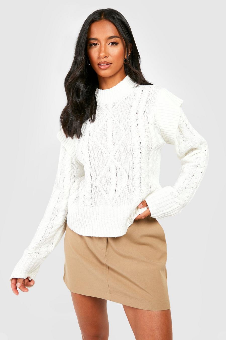 Ivory Petite Cable Knit Sweater With Shoulder Detail