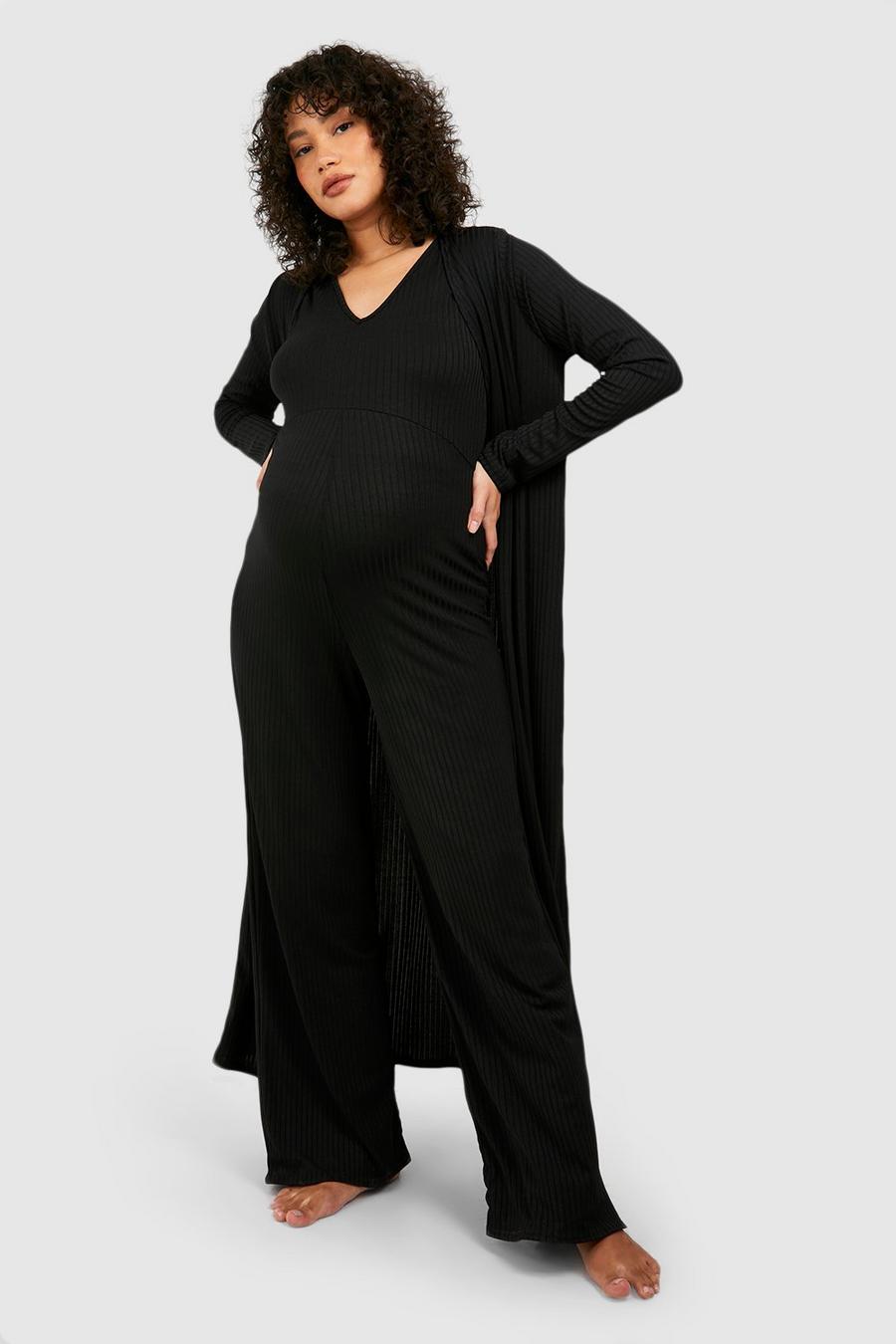 Maternité - Ensemble de grossesse côtelé avec combinaison confort, Black