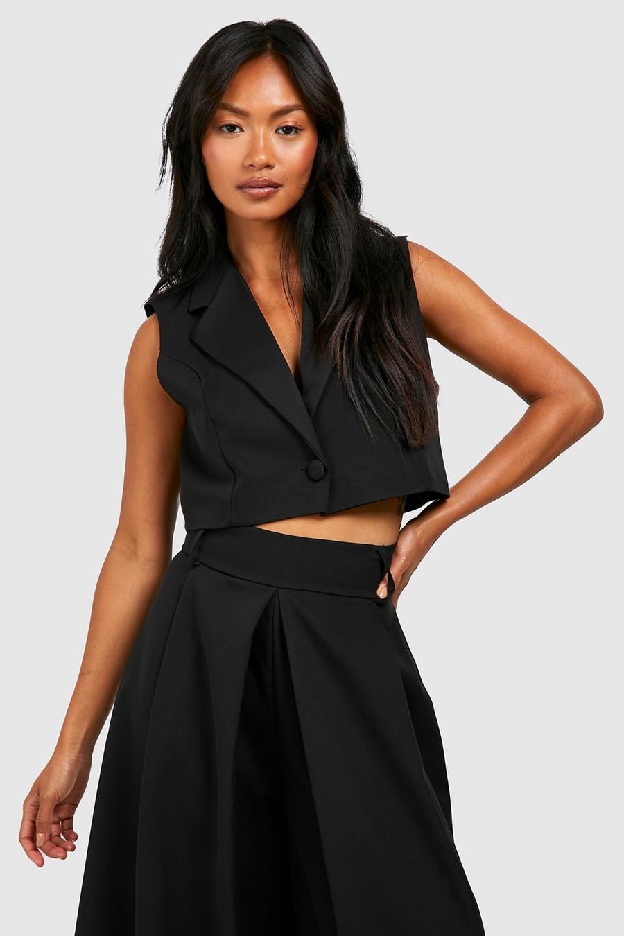 Black Tailored Cropped Waistcoat