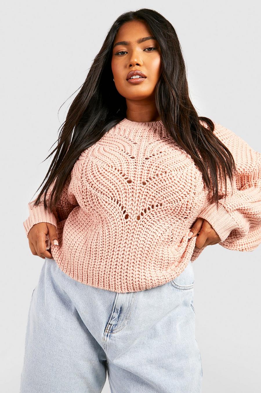Pale pink Plus Chunky Fisherman Sweater