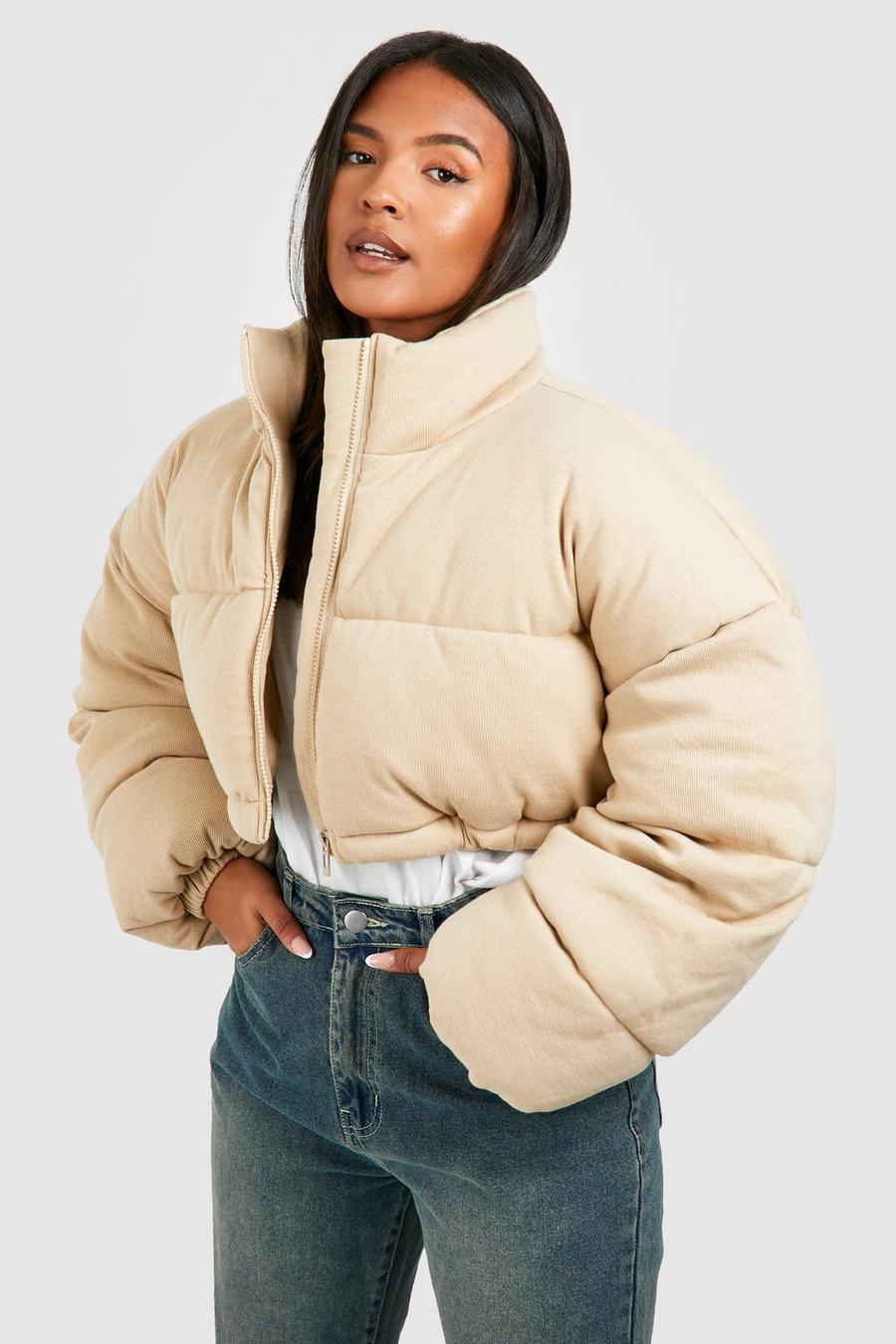 Oatmeal Plus Knitted Crop Puffer Jacket 