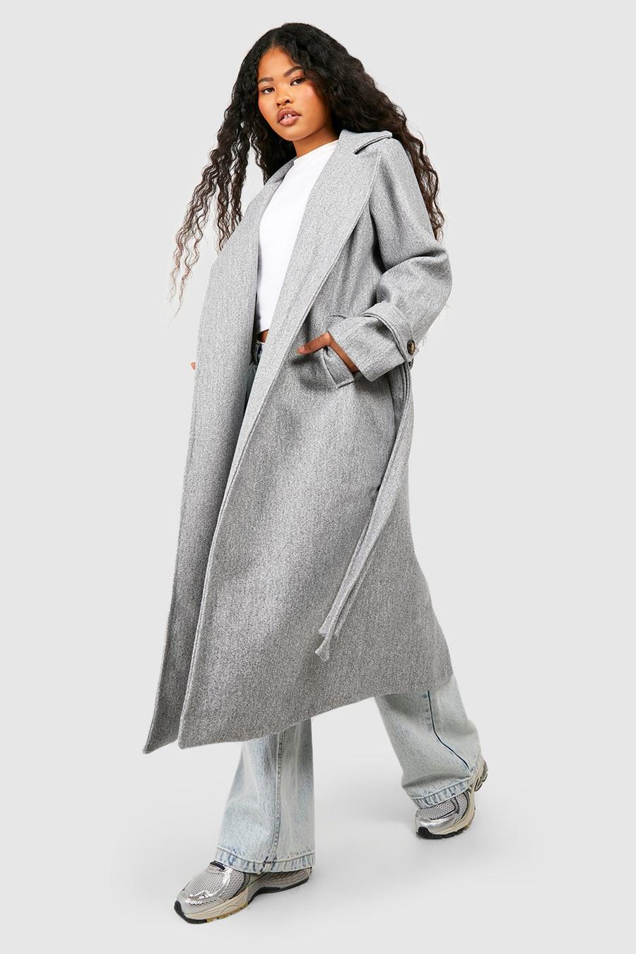 Grey Petite Belted Wool Look Trench