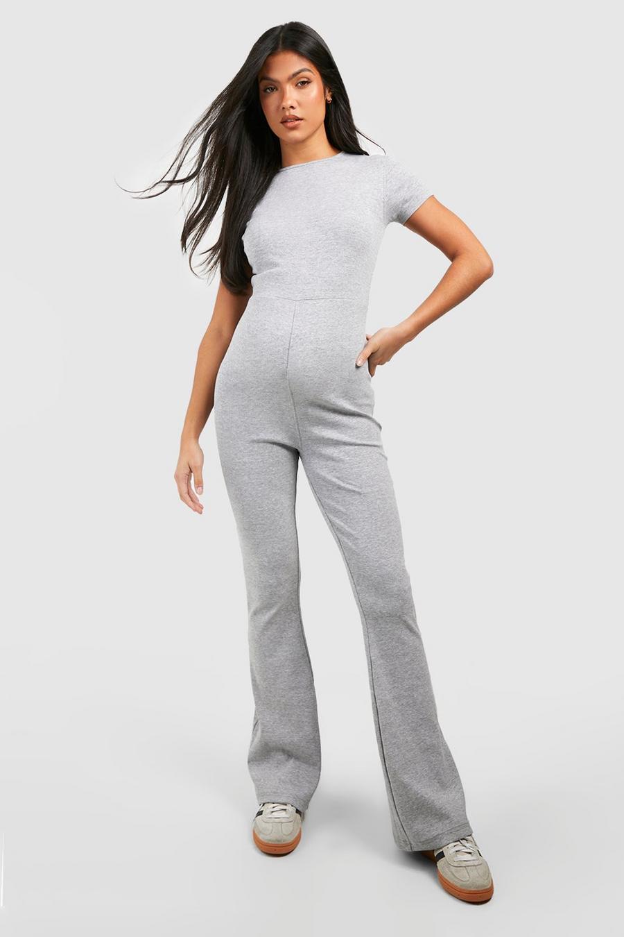 Grey marl Maternity Cotton Rib Short Sleeve Flared Jumpsuit image number 1