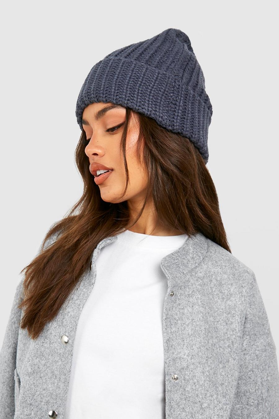 Charcoal Chunky Ribbed Knit Beanie