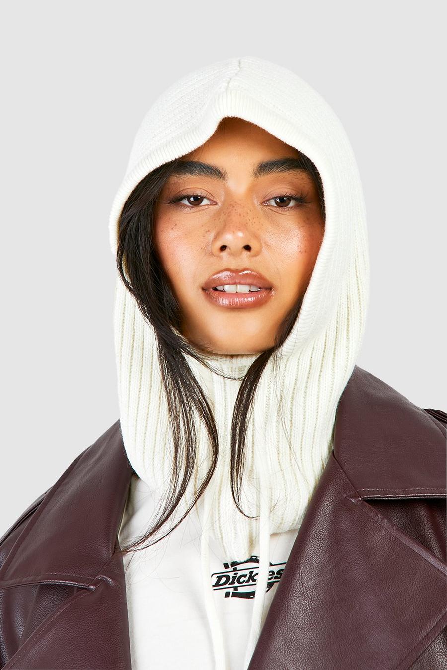 Cream Ribbed Knit Hood Snood