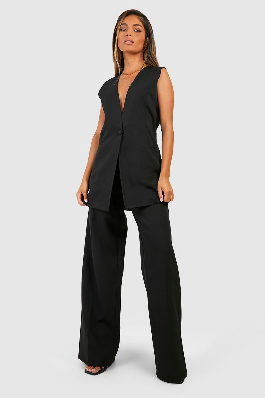 Black Woven Straight Leg Tailored Trousers image number 1