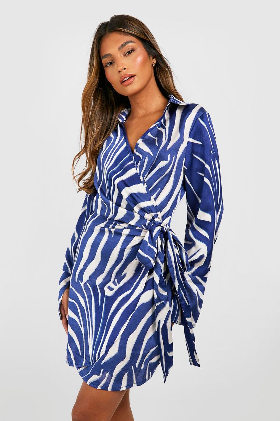 Navy Abstract Wrap Mini Dress