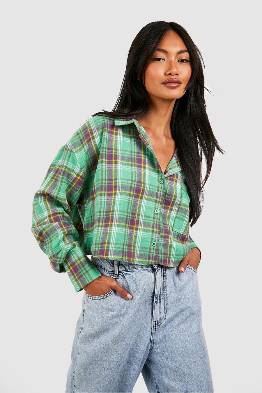 Green Flannel Cropped Shirt