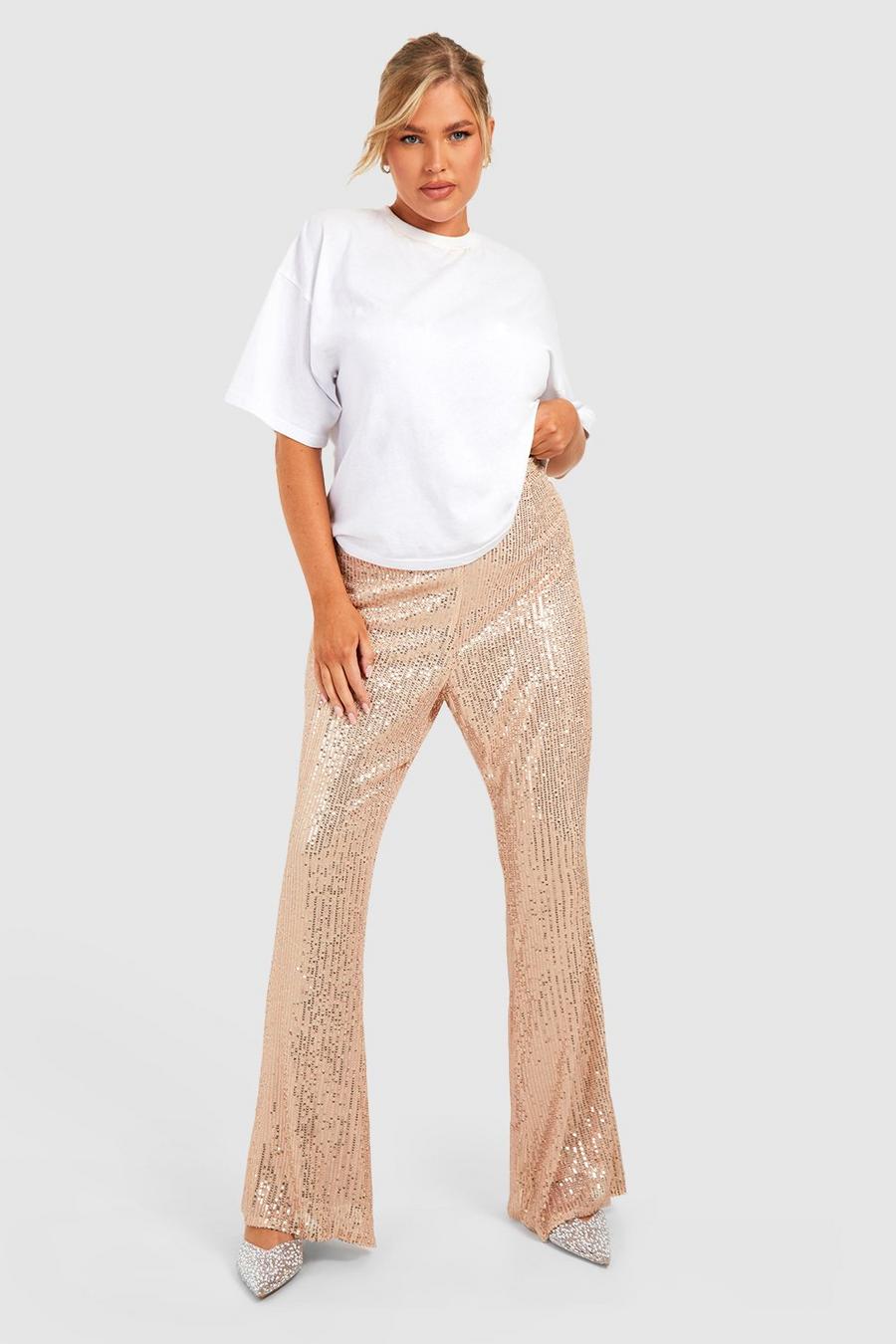 Grande taille - Pantalon large à paillettes, Gold