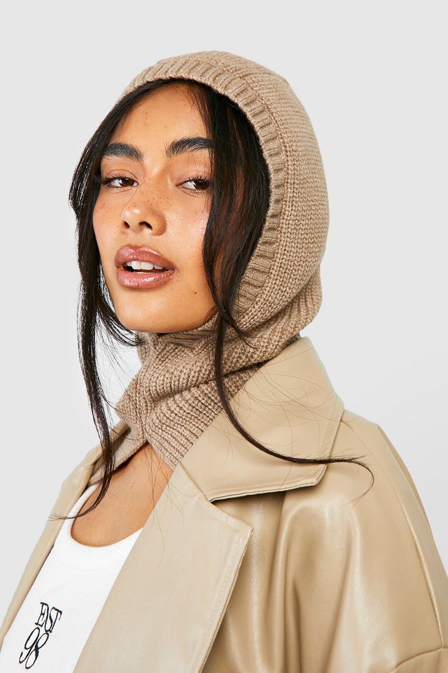 Stone Chunky Ribbed Hooded Snood