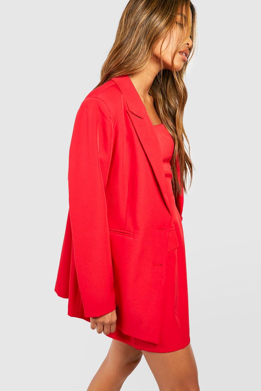Red Relaxed Fit Longline Tailored Blazer