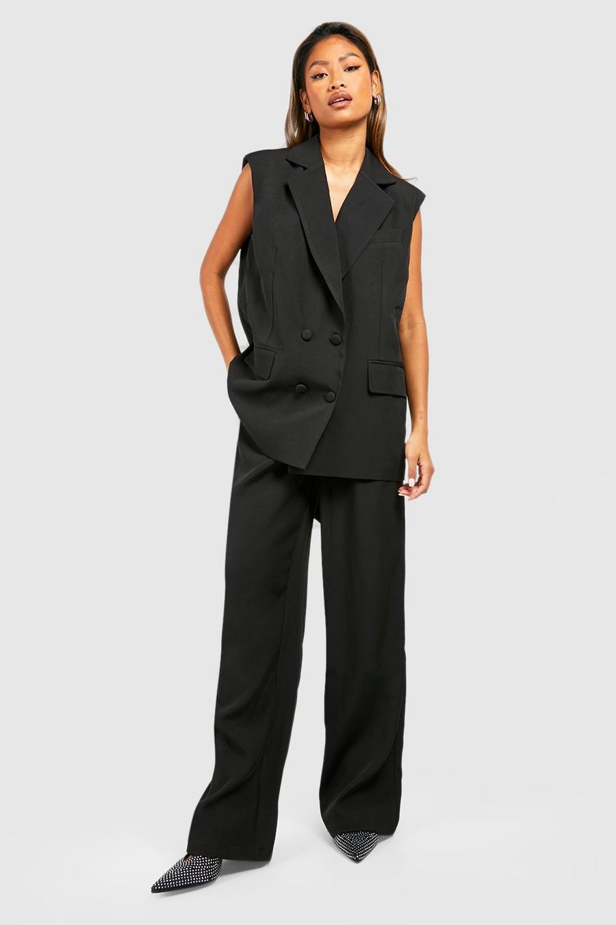 Black Pleat Front Straight Leg Tailored Trousers 