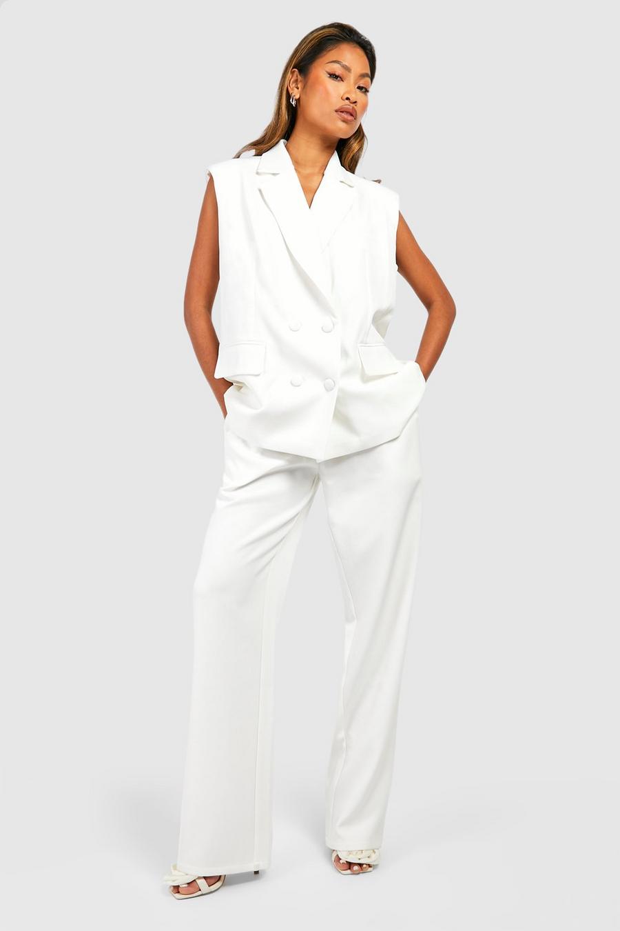Ivory Pleat Front Straight Leg Tailored Trousers 