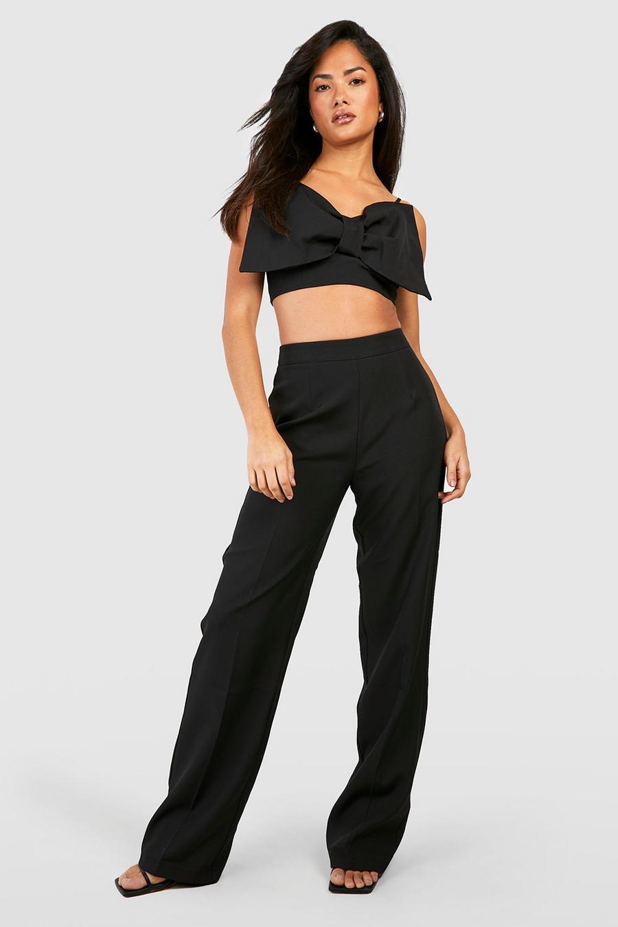 Black High Waist Wide Leg Tailored Trousers image number 1