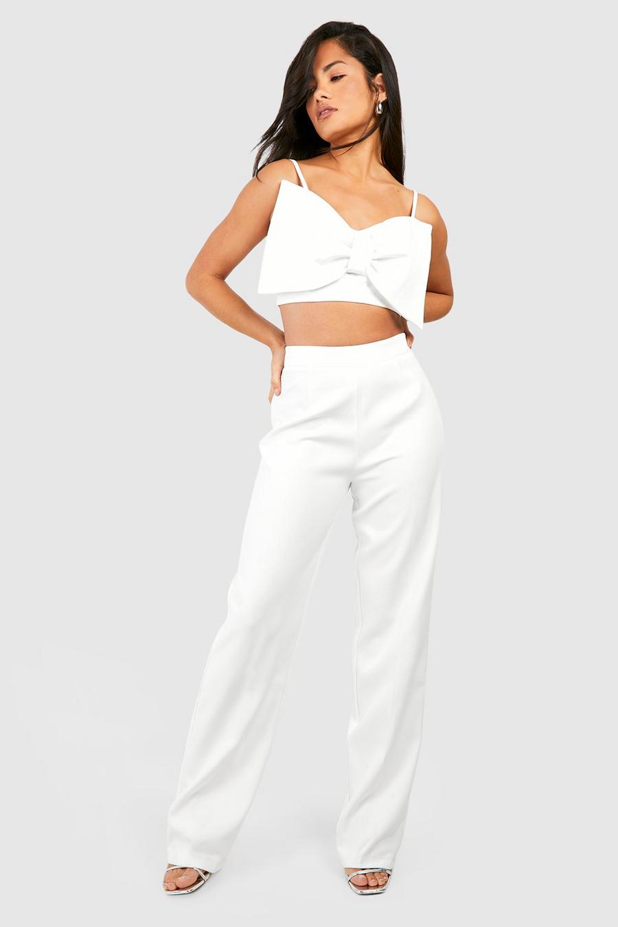 Ivory High Waist Wide Leg Tailored Trousers
