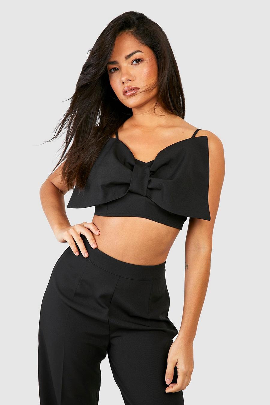 Black Structured Bow Detail Cami Top