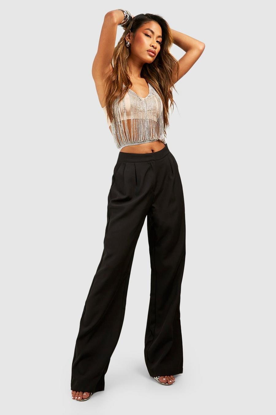 Black Pleat Front Tailored Wide Leg Trousers image number 1