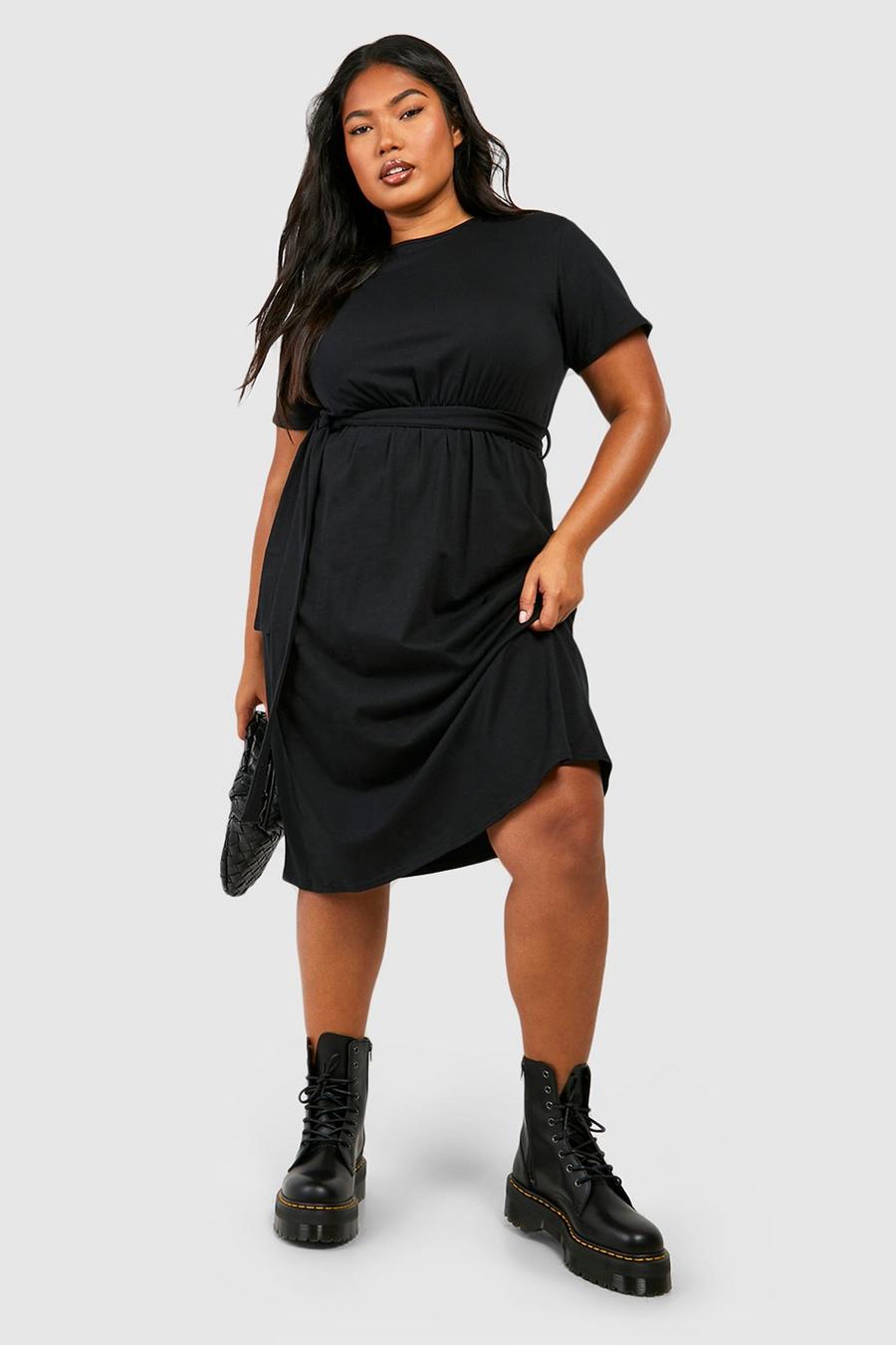 Black Plus Midiklänning med knytskärp