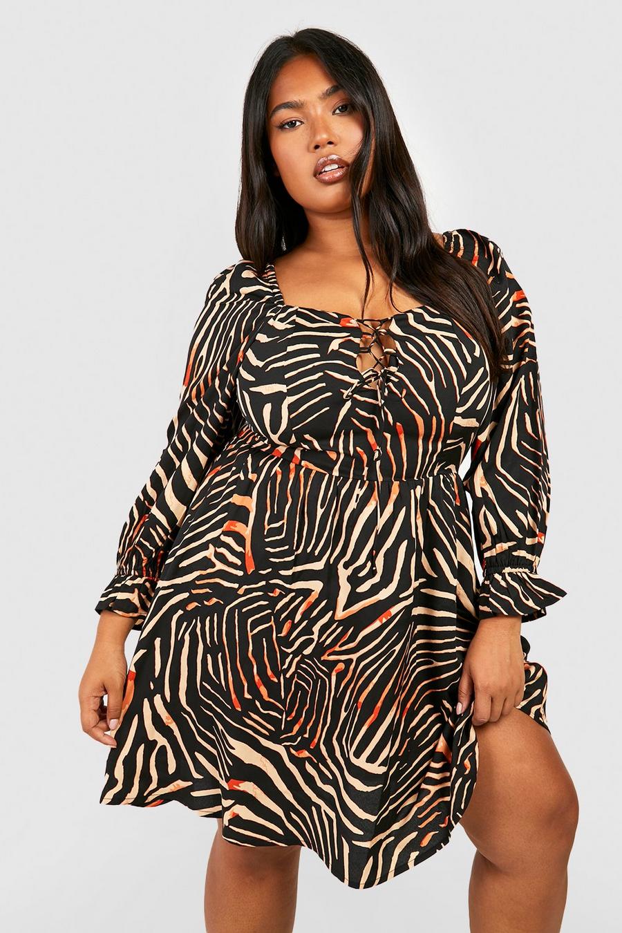 Grande taille - Robe babydoll à col carré, Brown