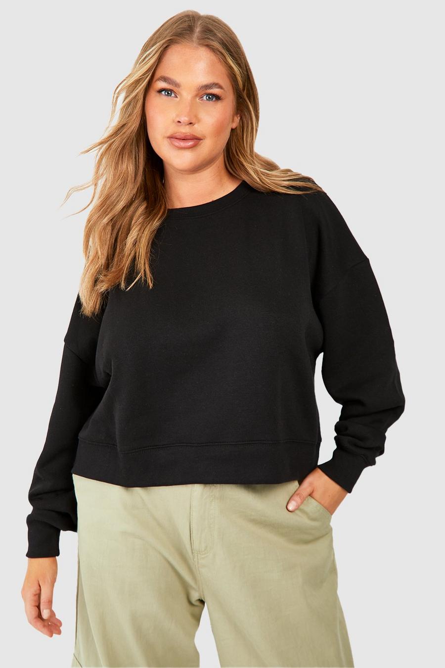 Black Plus Cropped Deep Hem Sweatshirt