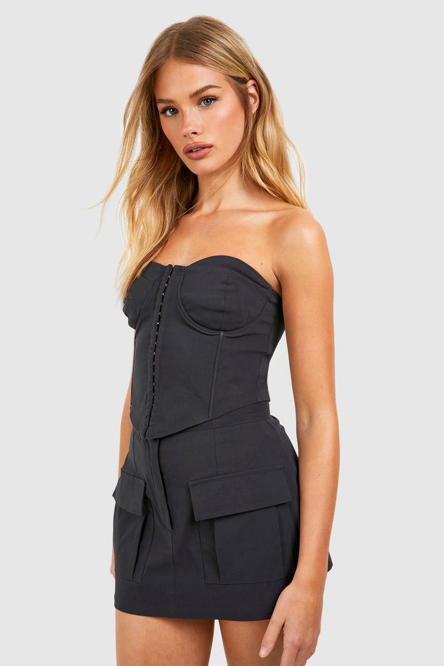 Charcoal Stretch Woven Cup Detail Corset
