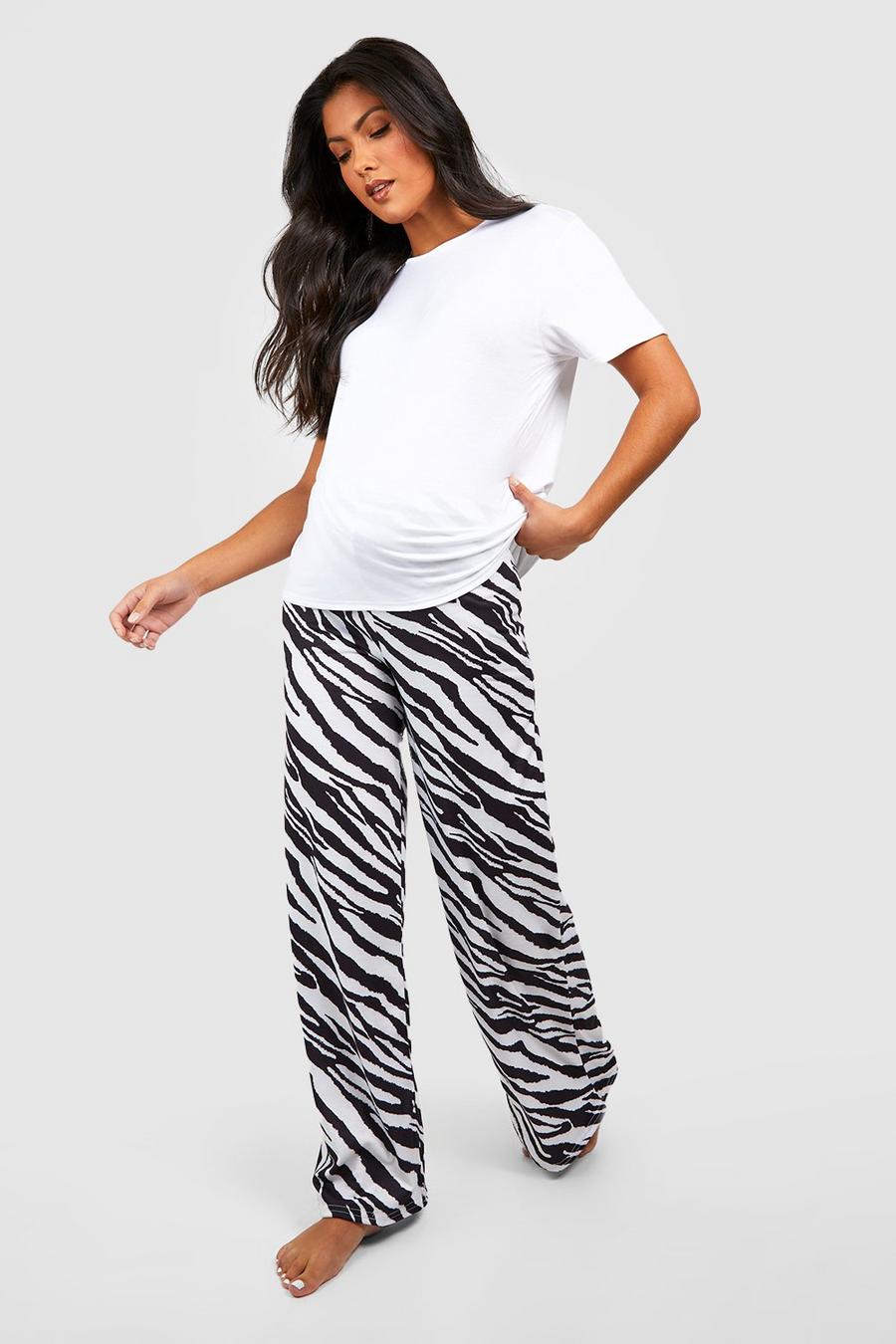 White Maternity Zebra Print Pyjama Set image number 1