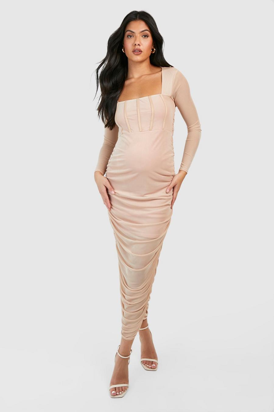 Stone Maternity Mesh Square Neck Midaxi Dress image number 1