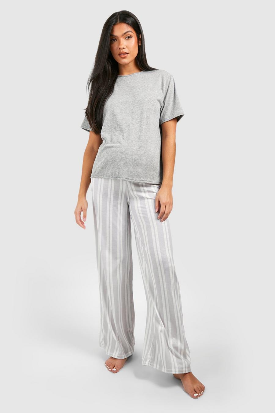 Grey marl Maternity Stripe Pyjama Set image number 1