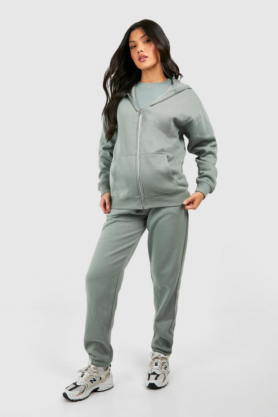 Sage Maternity Ribbed Fitted T-shirt 3 Piece Hooded Tracksuit