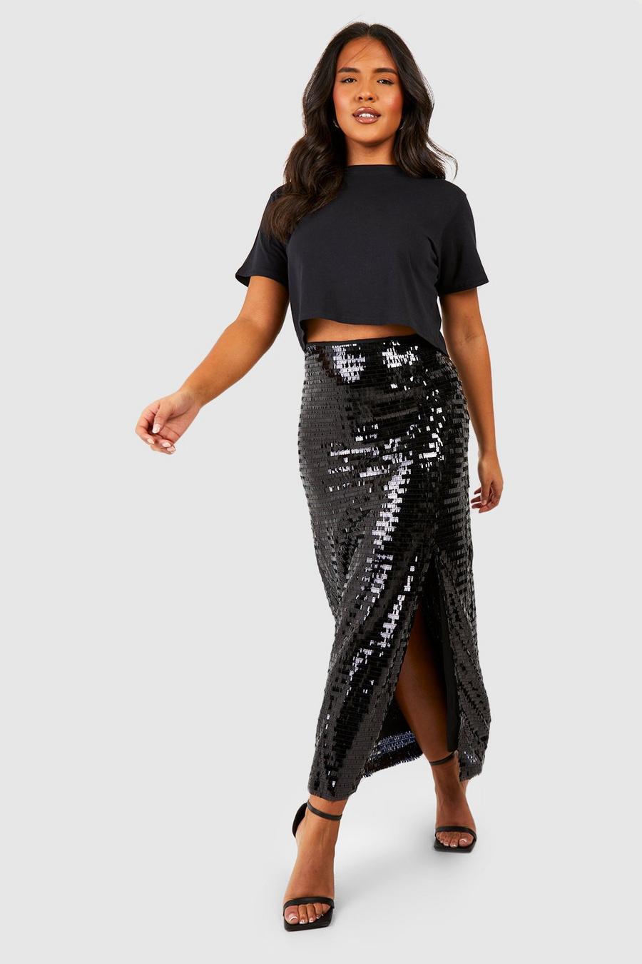 Black Plus Shard Sequin Midi Skirt image number 1