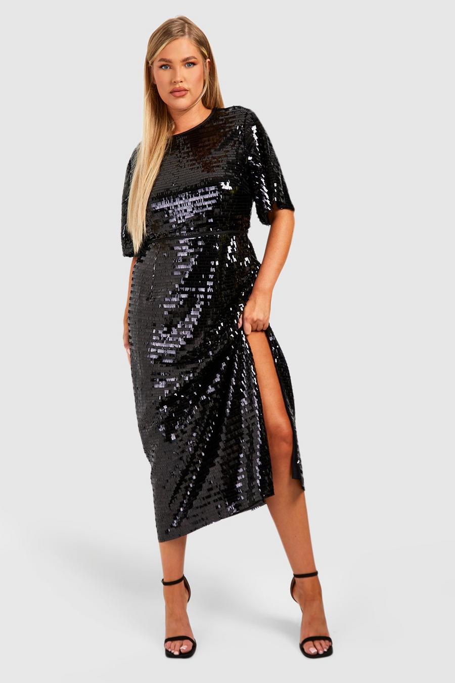 Black Plus Shard Sequin Midi Dress image number 1