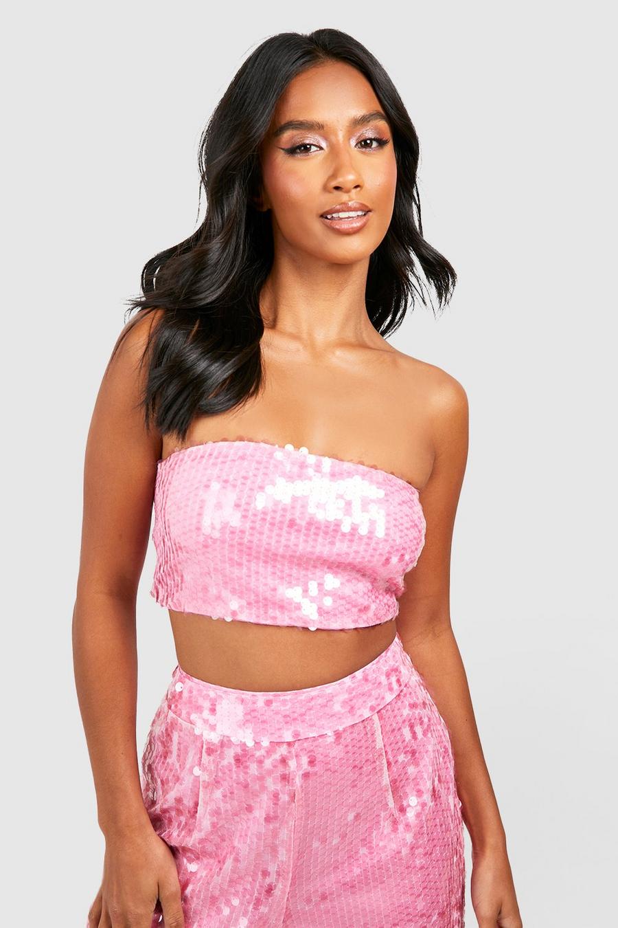 Top a fascia Pette con paillettes a disco, Pink